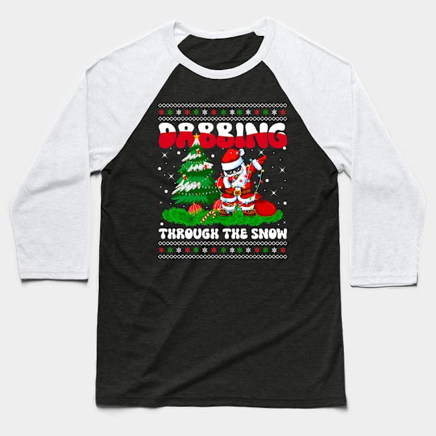 Dabbing Through The Snow Santa Dab Dance Christmas Lights Sunglasses Baseball T-Shirt by wonderws